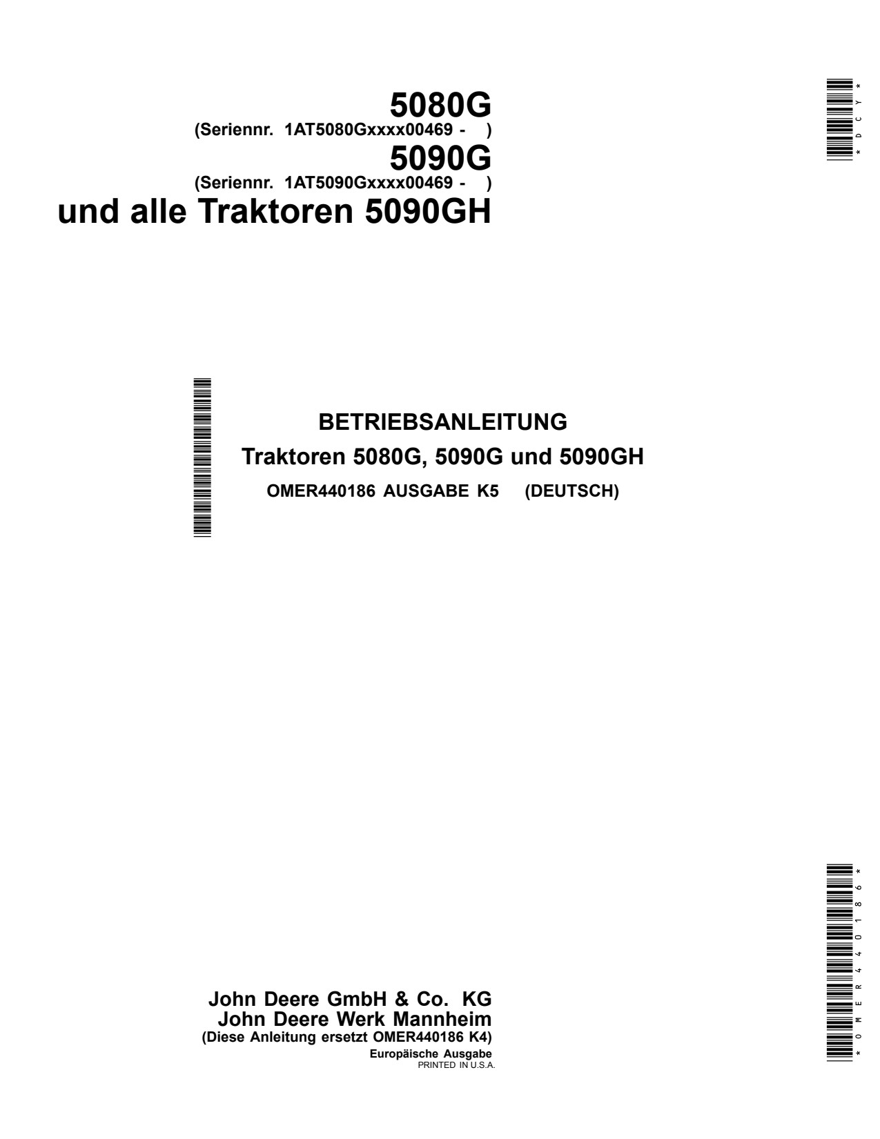 John Deere 5080G 5090G 5090GH Tractor Operator Manual OMER440186 DE 1 John Deere 5080G 5090G 5090GH Tractor Operator Manual OMER440186 DE