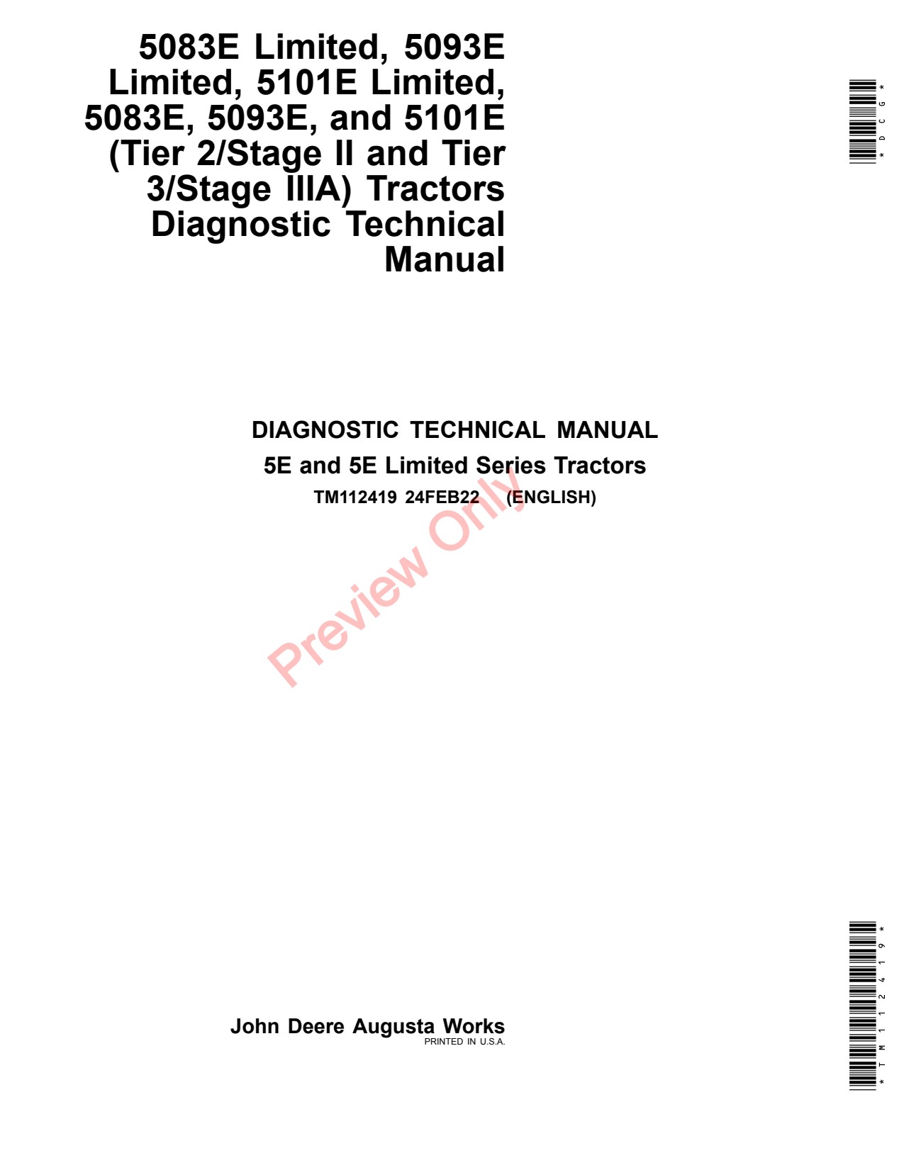 John Deere 5083E 5083EN 5093E 5093EN 5101E 5101EN Tractor Diagnostic Technical Manual TM112419 1 John Deere 5083E 5083EN 5093E 5093EN 5101E 5101EN Tractor Diagnostic Technical Manual TM112419