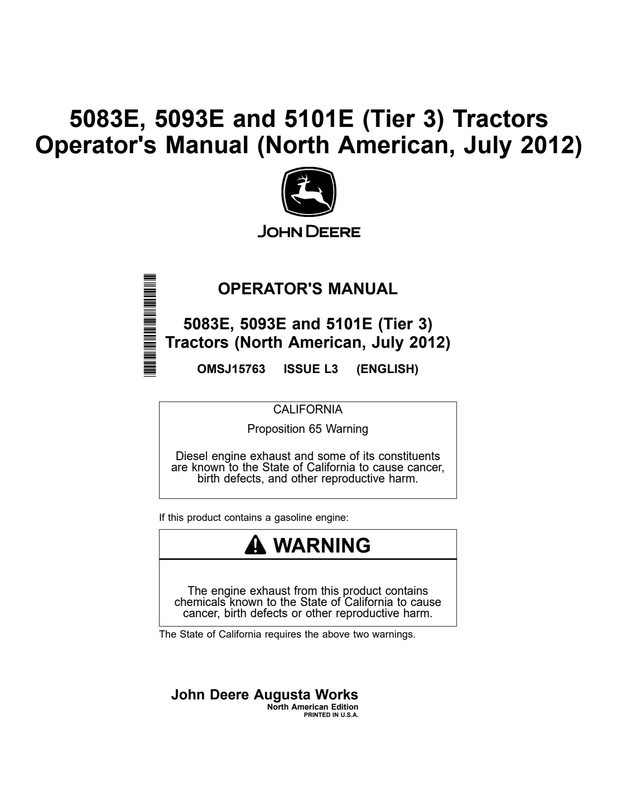 John Deere 5083E 5093E 5101E Tractor Operator Manual OMSJ15763 1 John Deere 5083E 5093E 5101E Tractor Operator Manual OMSJ15763