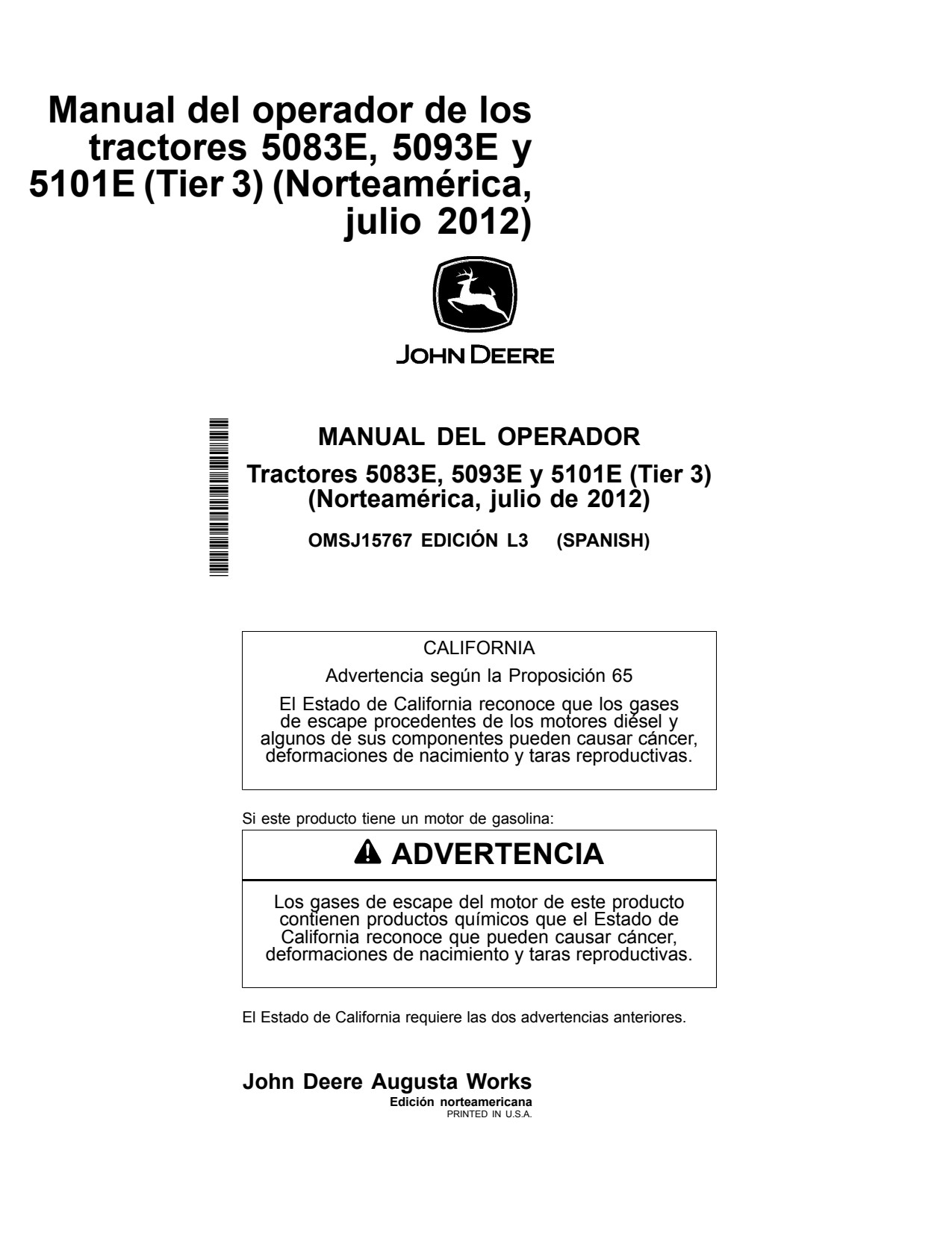 John Deere 5083E 5093E 5101E Tractor Operator Manual OMSJ15767 ES 1 John Deere 5083E 5093E 5101E Tractor Operator Manual OMSJ15767 ES