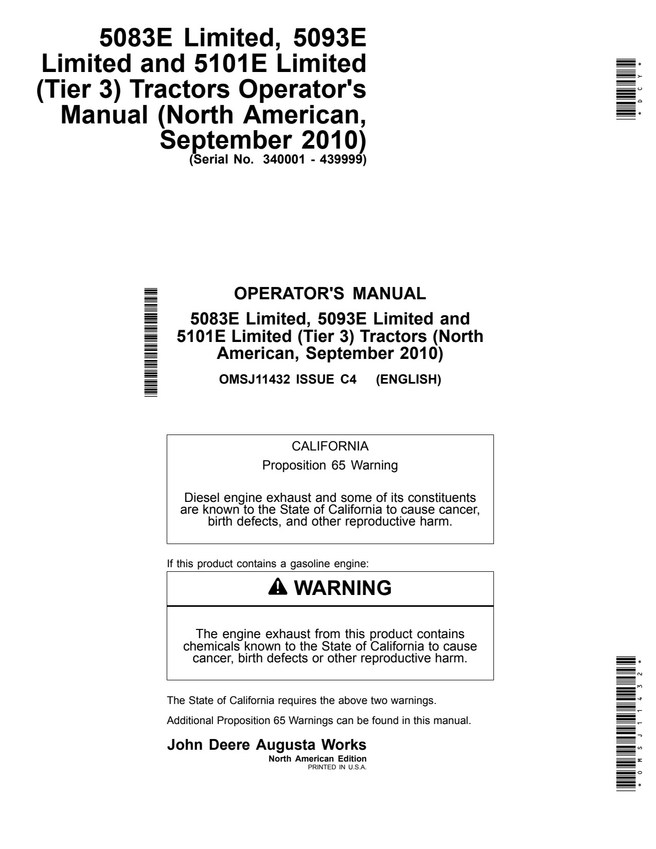 John Deere 5083E 5093E Limited 5101E TIER3 Tractor Operator Manual OMSJ11432 1 John Deere 5083E 5093E Limited 5101E TIER3 Tractor Operator Manual OMSJ11432