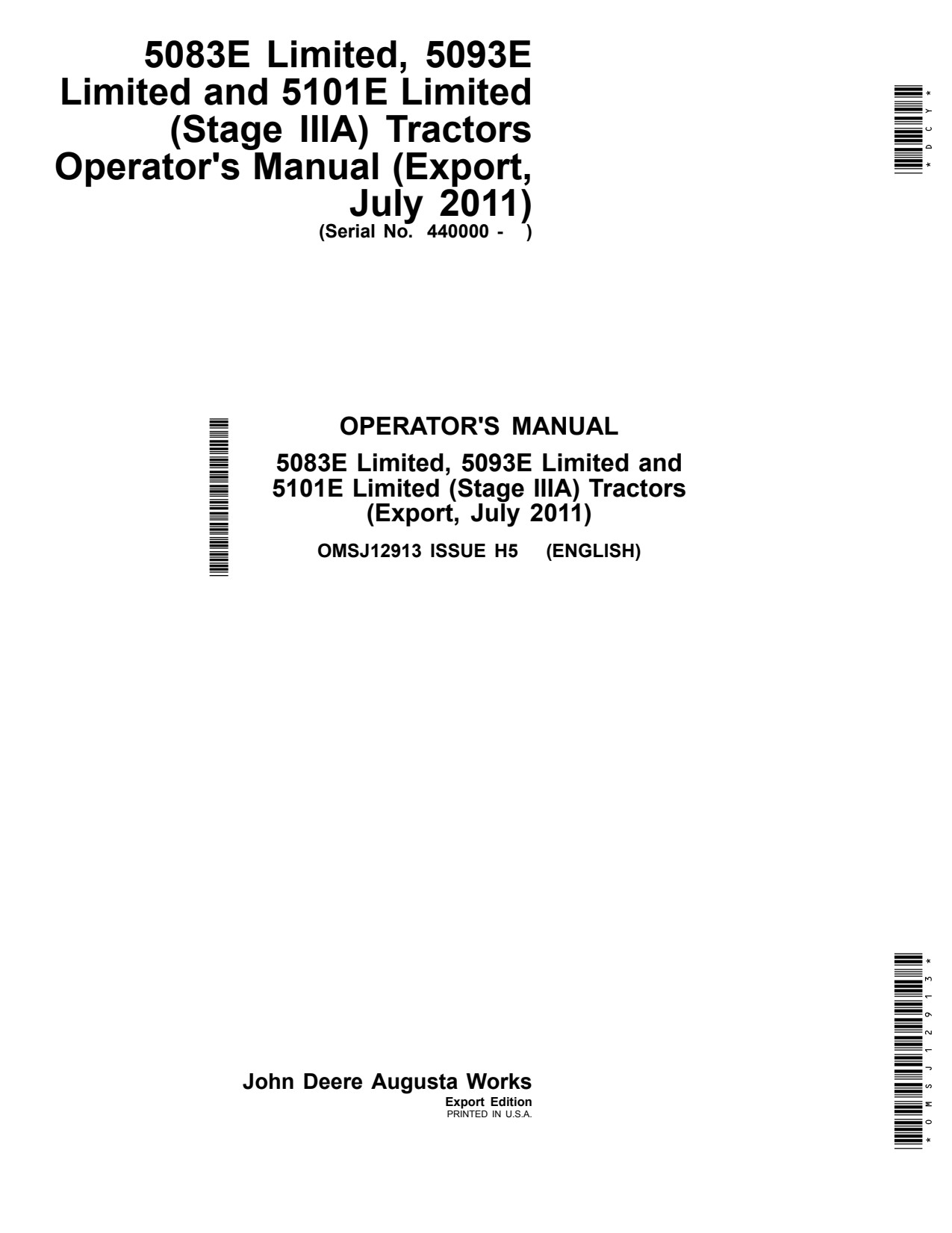 John Deere 5083E 5093E Limited 5101E Tractor Operator Manual OMSJ12913 1 John Deere 5083E 5093E Limited 5101E Tractor Operator Manual OMSJ12913