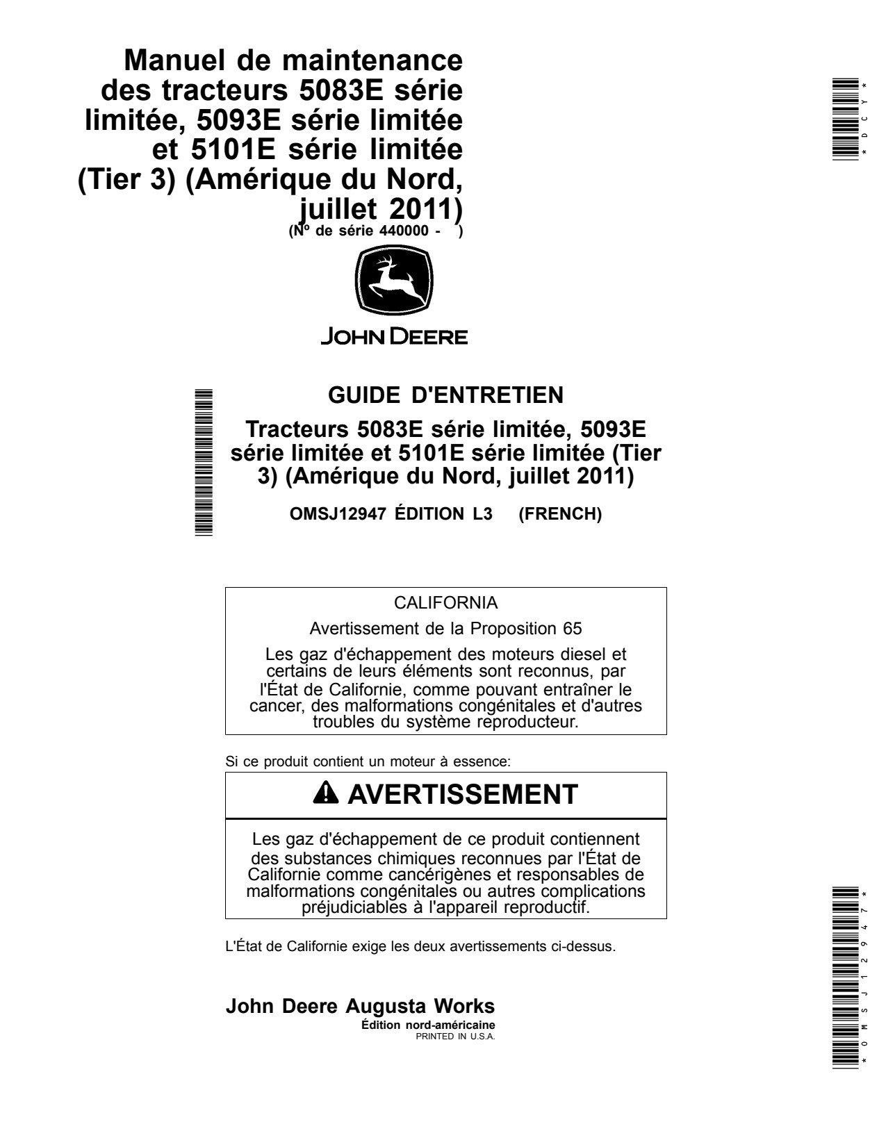John Deere 5083E 5093E Limited 5101E Tractor Operator Manual OMSJ12947 FR 1 John Deere 5083E 5093E Limited 5101E Tractor Operator Manual OMSJ12947 FR