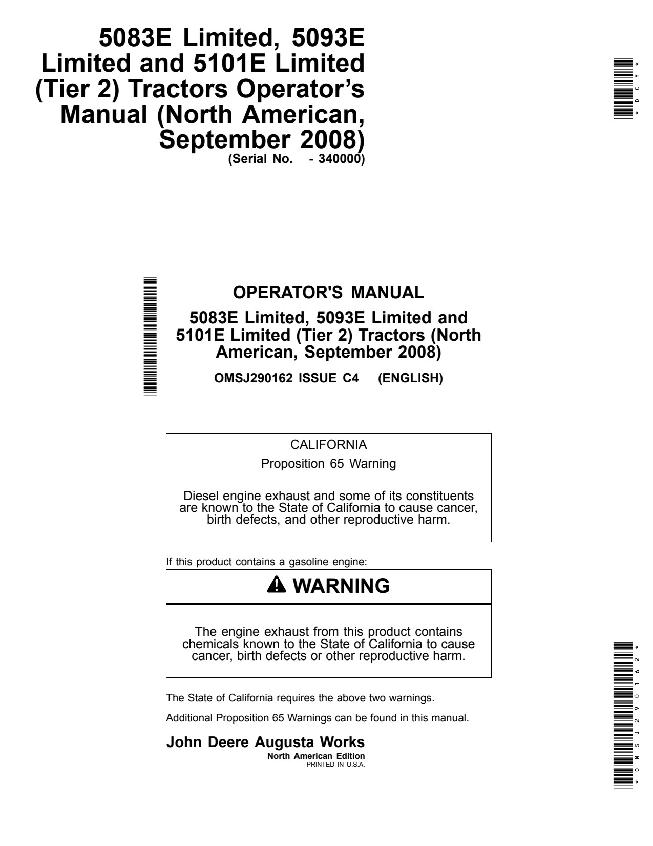 John Deere 5083E 5093E Limited 5101E Tractor Operator Manual OMSJ290162 1 John Deere 5083E 5093E Limited 5101E Tractor Operator Manual OMSJ290162