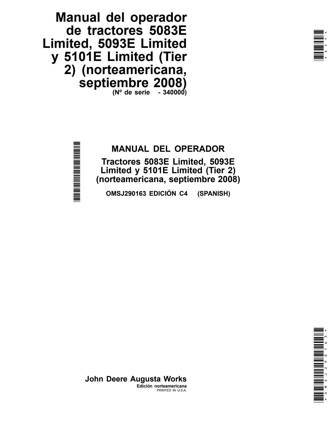 John Deere 5083E 5093E Limited 5101E Tractor Operator Manual OMSJ290163 ES 1 John Deere 5083E 5093E Limited 5101E Tractor Operator Manual OMSJ290163 ES