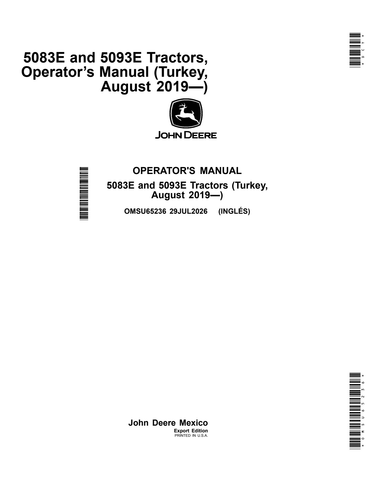 John Deere 5083E 5093E Tractor Operator Manual OMSU65236 1 John Deere 5083E 5093E Tractor Operator Manual OMSU65236