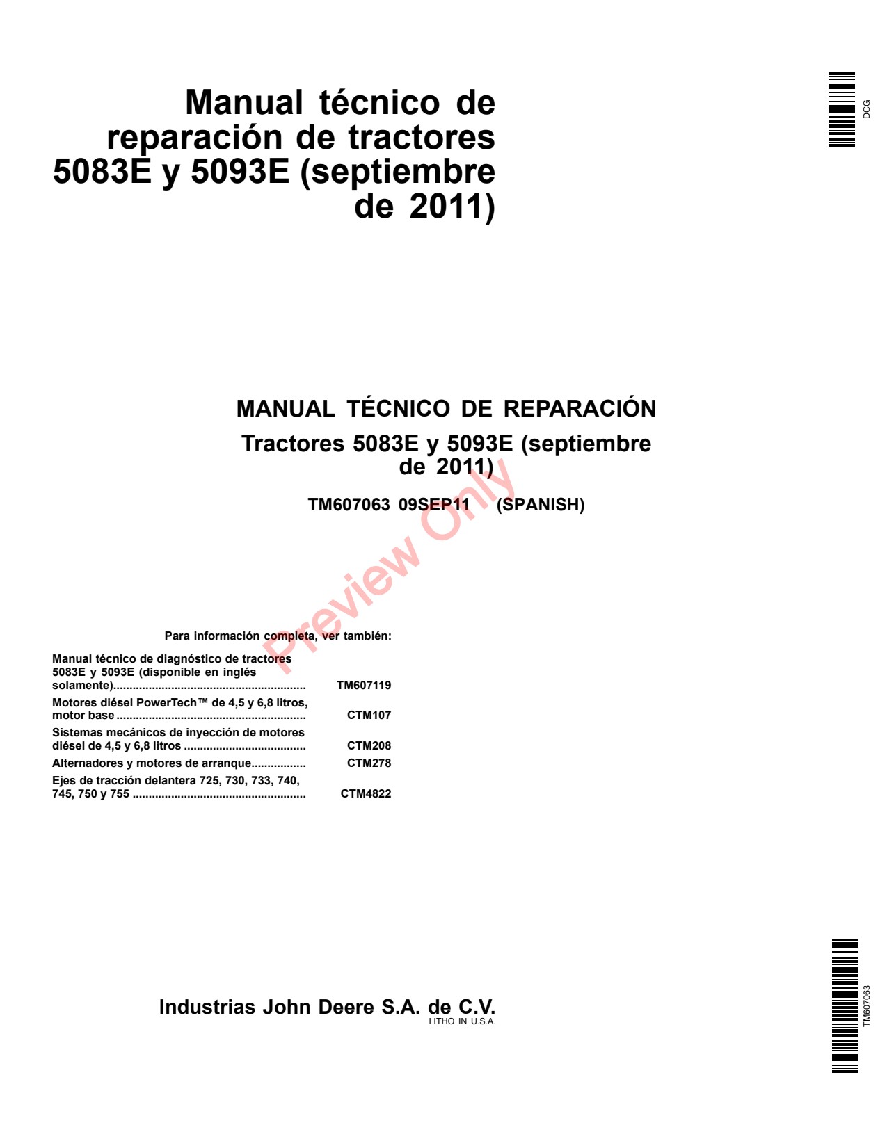 John Deere 5083E 5093E Tractor Repair Technical Manual TM607063 ES 1 John Deere 5083E 5093E Tractor Repair Technical Manual TM607063 ES