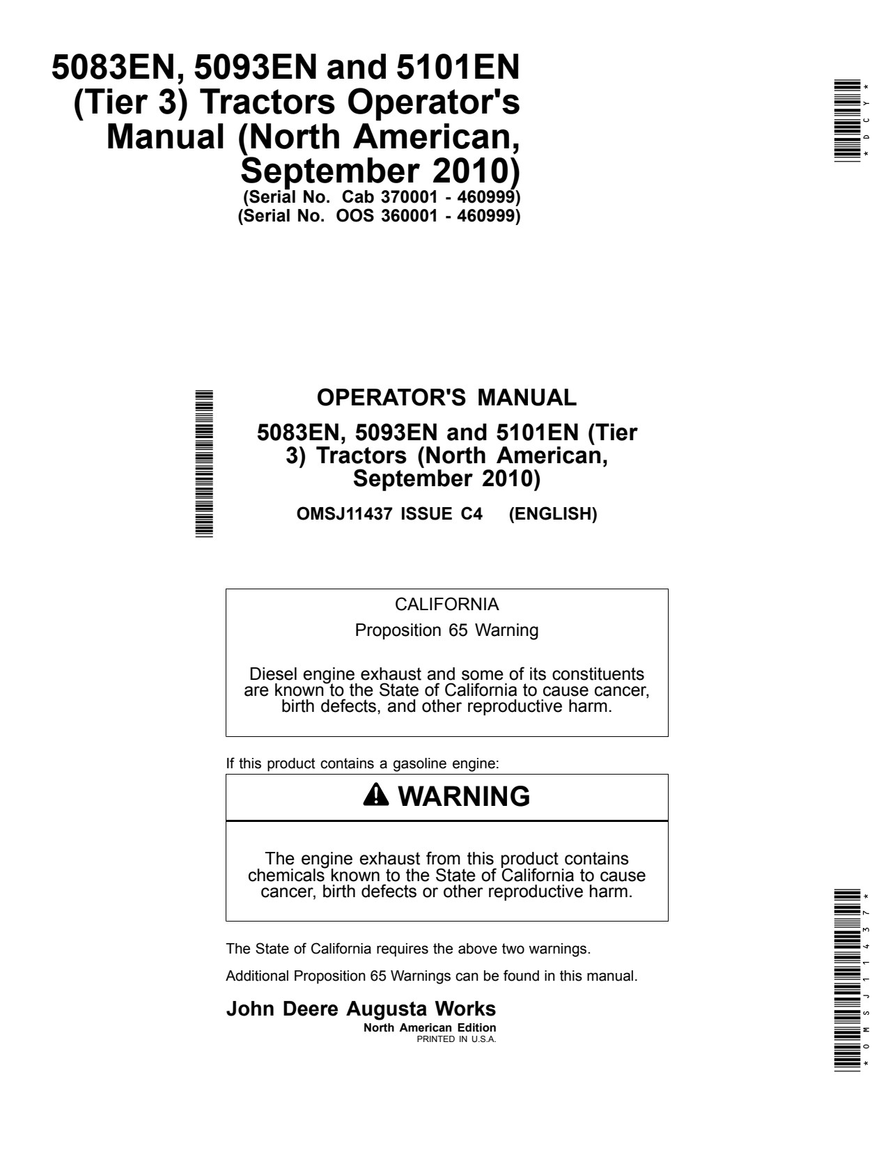 John Deere 5083EN 5093EN 5101EN Tractor Operator Manual OMSJ11437 1 John Deere 5083EN 5093EN 5101EN Tractor Operator Manual OMSJ11437