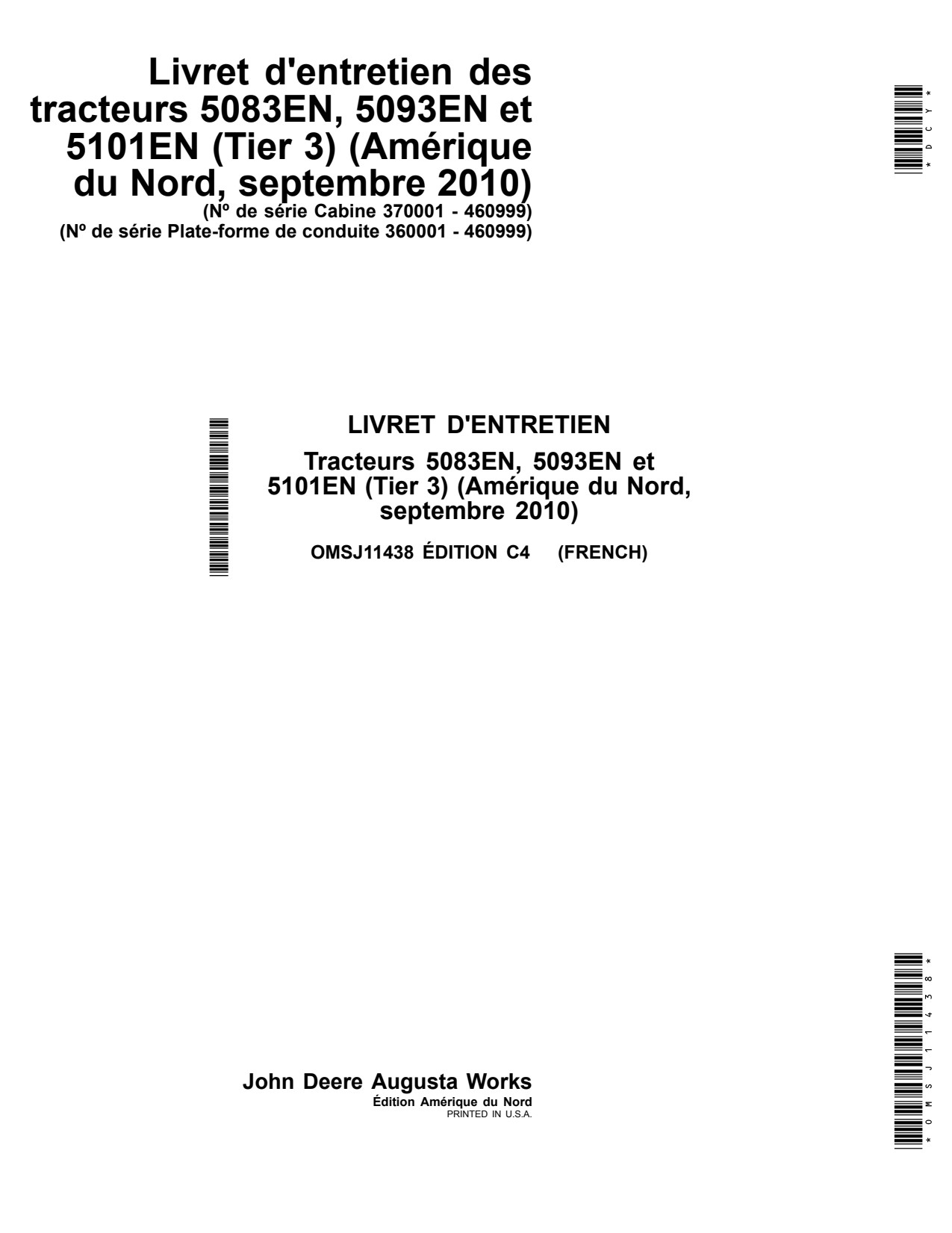 John Deere 5083EN 5093EN 5101EN Tractor Operator Manual OMSJ11438 FR 1 John Deere 5083EN 5093EN 5101EN Tractor Operator Manual OMSJ11438 FR