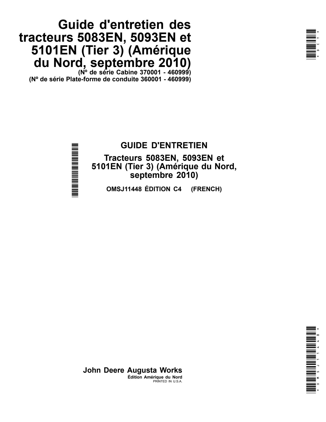 John Deere 5083EN 5093EN 5101EN Tractor Operator Manual OMSJ11448 FR 1 John Deere 5083EN 5093EN 5101EN Tractor Operator Manual OMSJ11448 FR