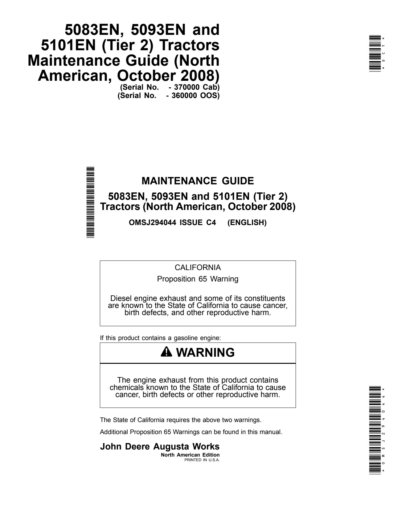 John Deere 5083EN 5093EN 5101EN Tractor Operator Manual OMSJ294044 1 John Deere 5083EN 5093EN 5101EN Tractor Operator Manual OMSJ294044