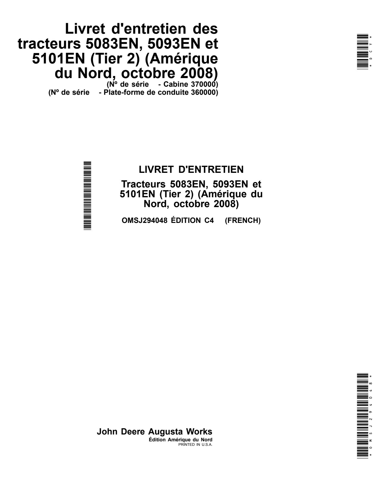 John Deere 5083EN 5093EN 5101EN Tractor Operator Manual OMSJ294048 FR 1 John Deere 5083EN 5093EN 5101EN Tractor Operator Manual OMSJ294048 FR