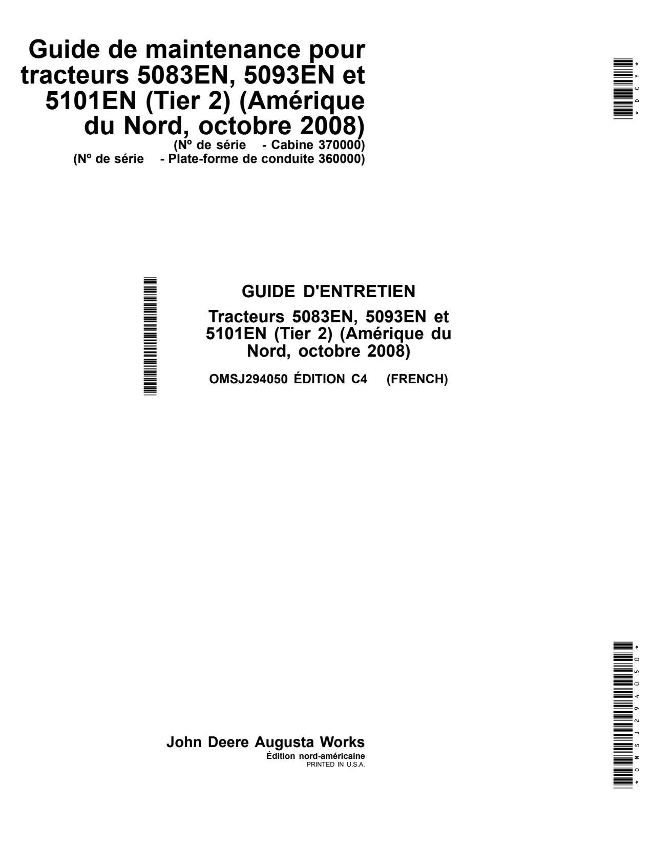 John Deere 5083EN 5093EN 5101EN Tractor Operator Manual OMSJ294050 FR 1 John Deere 5083EN 5093EN 5101EN Tractor Operator Manual OMSJ294050 FR
