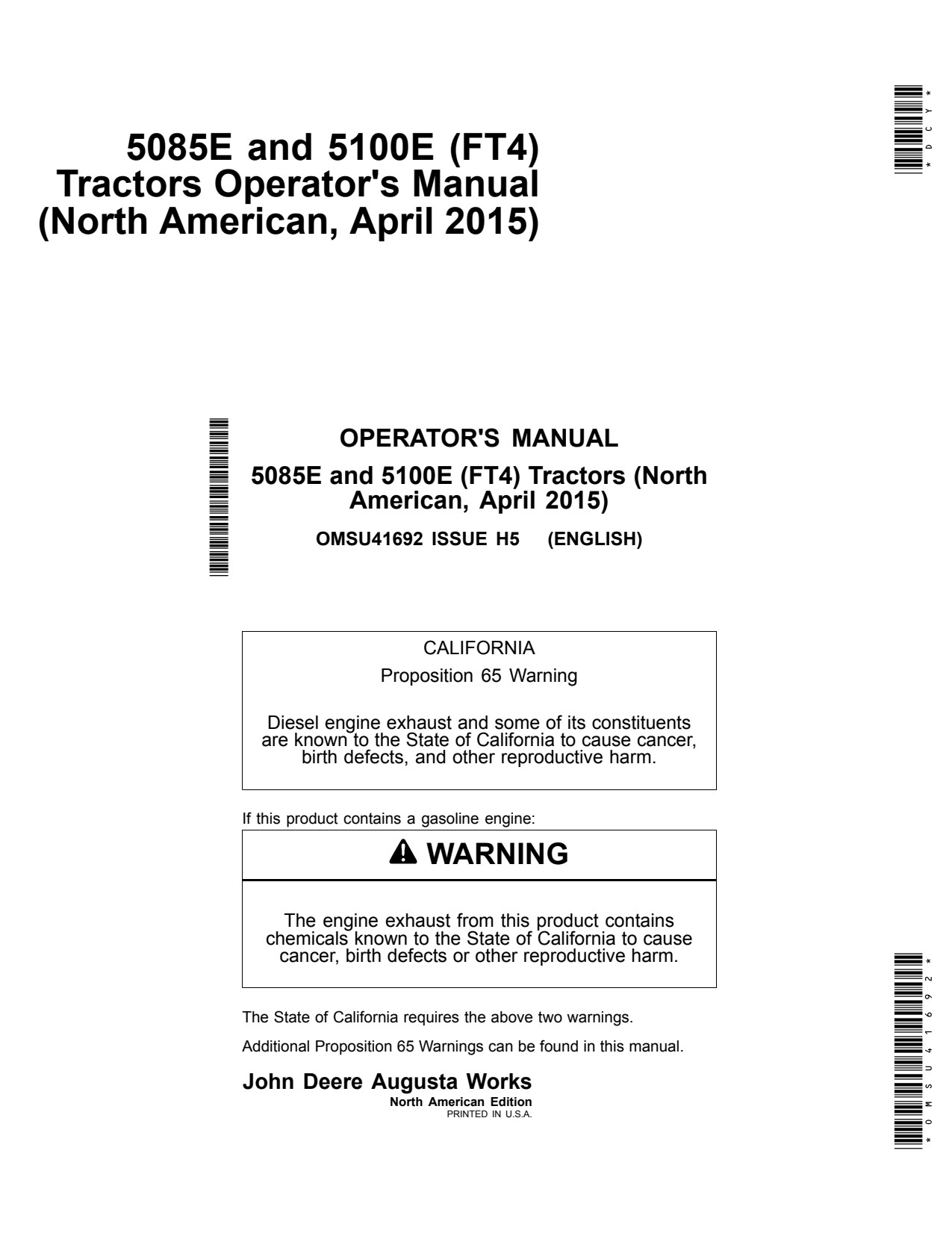John Deere 5085E 5100E FT4 Tractor Operator Manual OMSU41692 1 John Deere 5085E 5100E FT4 Tractor Operator Manual OMSU41692