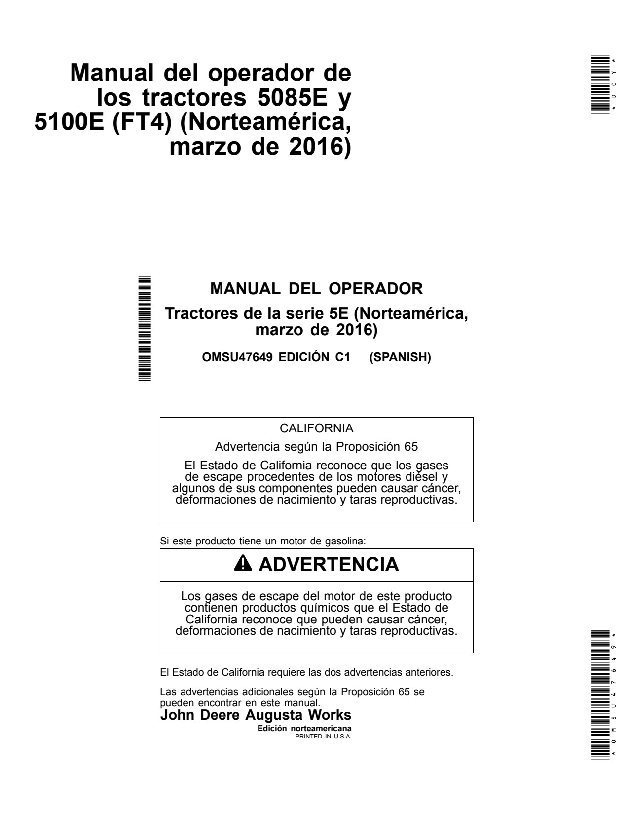 John Deere 5085E 5100E FT4 Tractor Operator Manual OMSU47649 ES 1 John Deere 5085E 5100E FT4 Tractor Operator Manual OMSU47649 ES