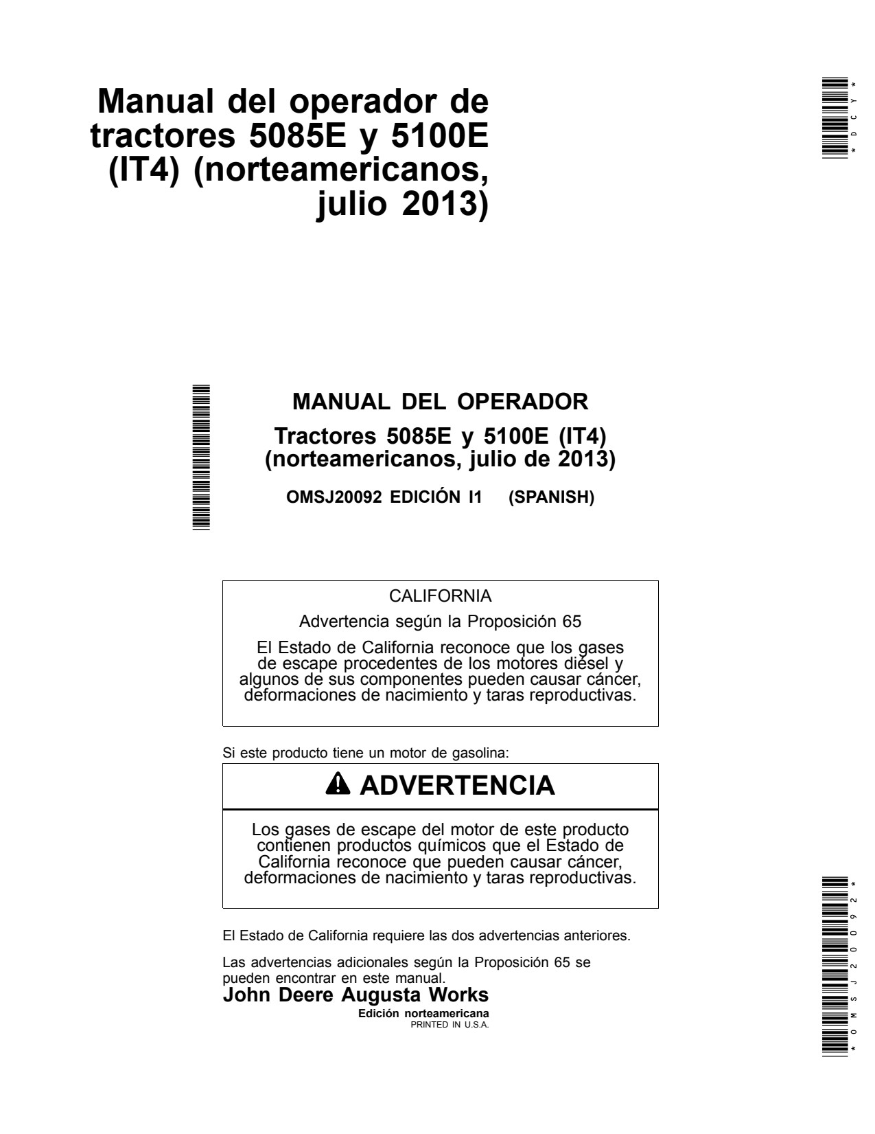 John Deere 5085E 5100E IT4 Tractor Operator Manual OMSJ20092 ES 1 John Deere 5085E 5100E IT4 Tractor Operator Manual OMSJ20092 ES