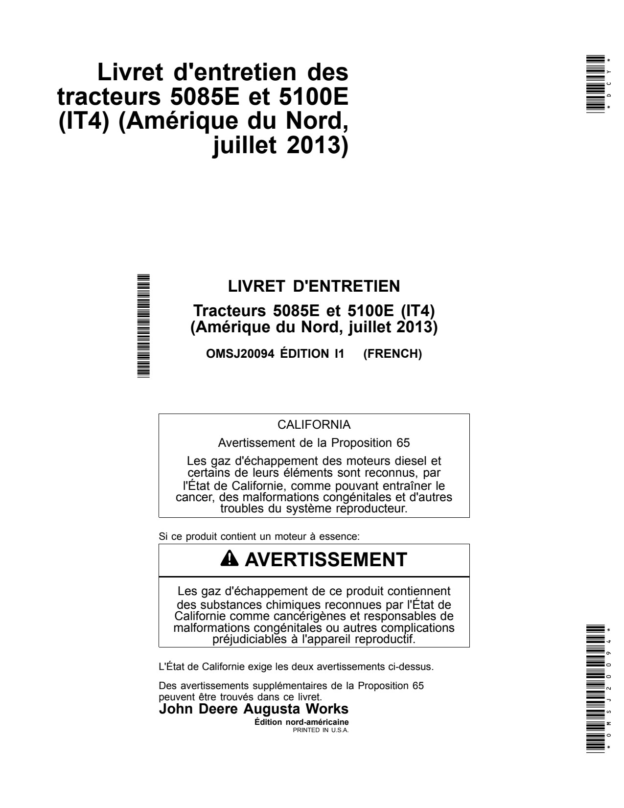 John Deere 5085E 5100E IT4 Tractor Operator Manual OMSJ20094 FR 1 John Deere 5085E 5100E IT4 Tractor Operator Manual OMSJ20094 FR