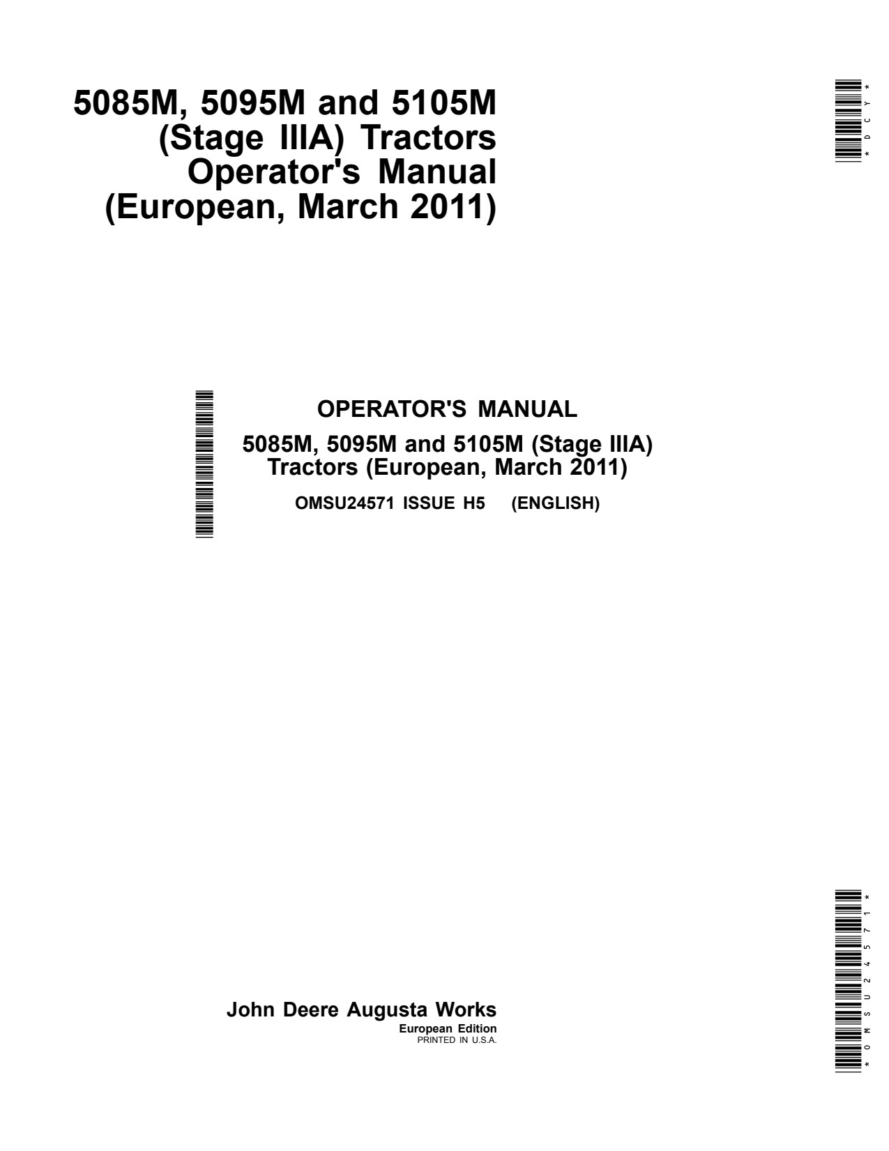 John Deere 5085M 5095M 5105M Tractor Operator Manual OMSU24571 1 John Deere 5085M 5095M 5105M Tractor Operator Manual OMSU24571