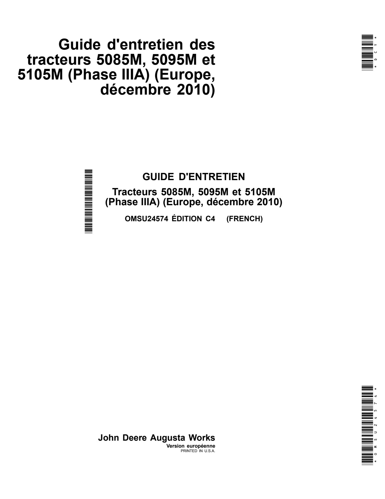 John Deere 5085M 5095M 5105M Tractor Operator Manual OMSU24574 FR 1 John Deere 5085M 5095M 5105M Tractor Operator Manual OMSU24574 FR
