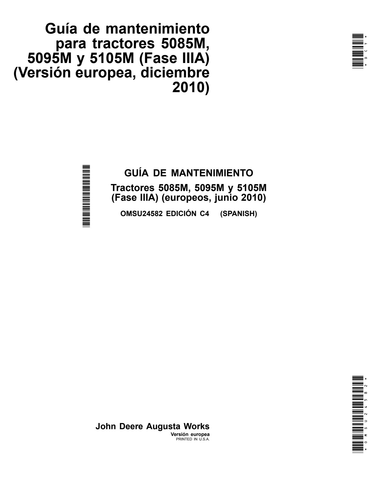 John Deere 5085M 5095M 5105M Tractor Operator Manual OMSU24582 ES 1 John Deere 5085M 5095M 5105M Tractor Operator Manual OMSU24582 ES