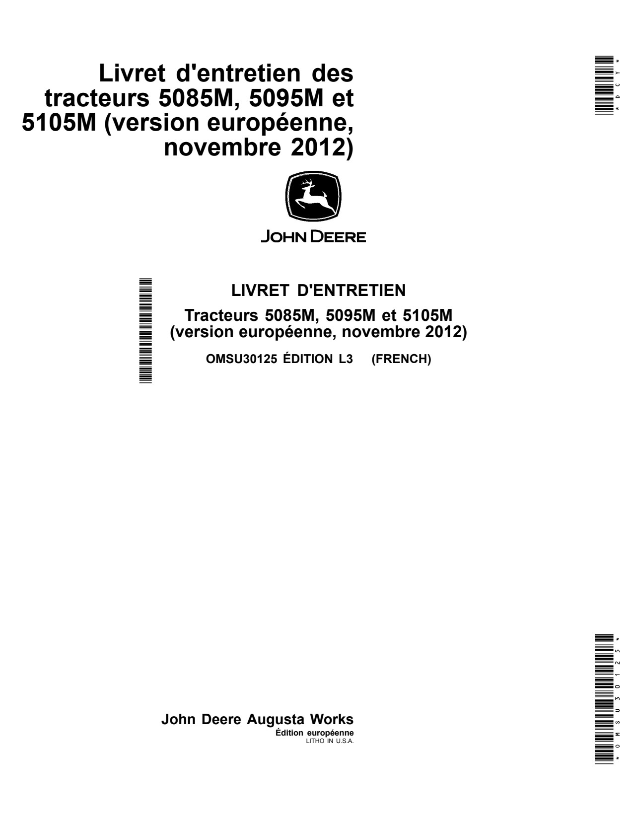 John Deere 5085M 5095M 5105M Tractor Operator Manual OMSU30125 FR 1 John Deere 5085M 5095M 5105M Tractor Operator Manual OMSU30125 FR