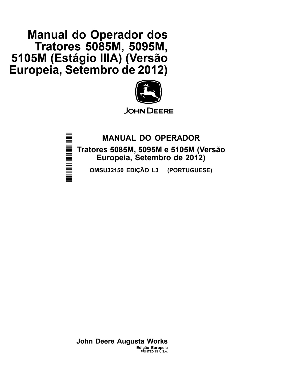 John Deere 5085M 5095M 5105M Tractor Operator Manual OMSU32150 PT 1 John Deere 5085M 5095M 5105M Tractor Operator Manual OMSU32150 PT