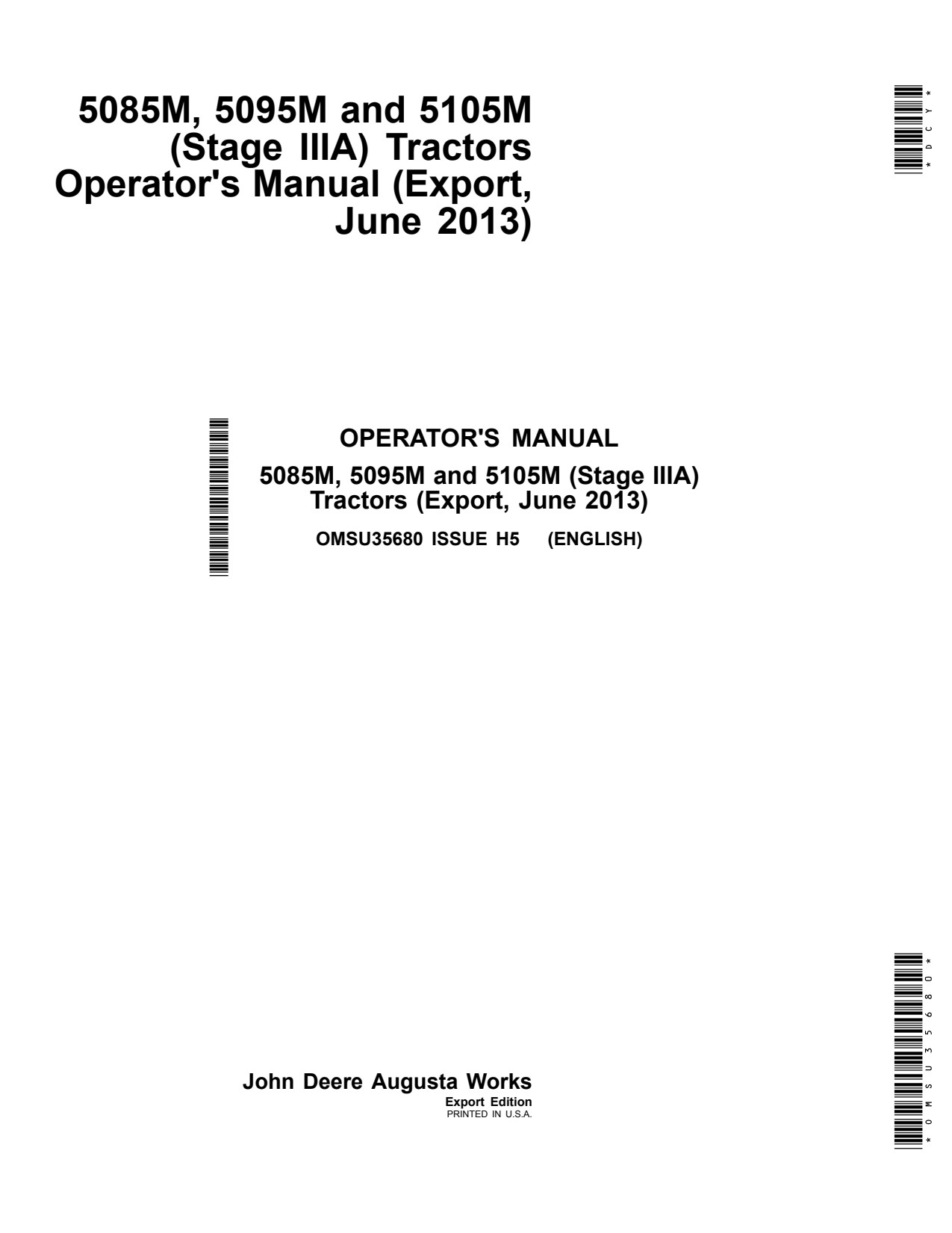 John Deere 5085M 5095M 5105M Tractor Operator Manual OMSU35680 1 John Deere 5085M 5095M 5105M Tractor Operator Manual OMSU35680