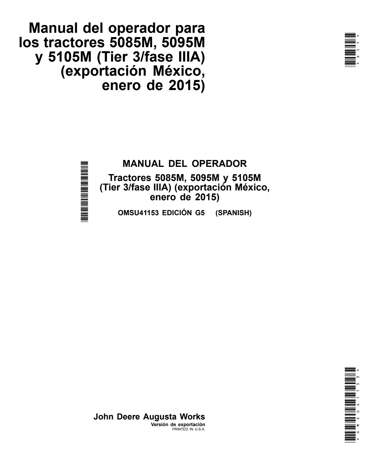 John Deere 5085M 5095M 5105M Tractor Operator Manual OMSU41153 ES 1 John Deere 5085M 5095M 5105M Tractor Operator Manual OMSU41153 ES