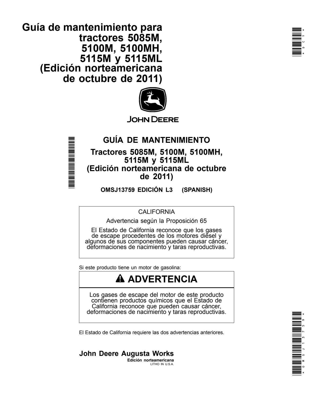 John Deere 5085M 5100M 5100MH 5115M 5115ML IT4 Tractor Operator Manual OMSJ13759 ES 1 John Deere 5085M 5100M 5100MH 5115M 5115ML IT4 Tractor Operator Manual OMSJ13759 ES
