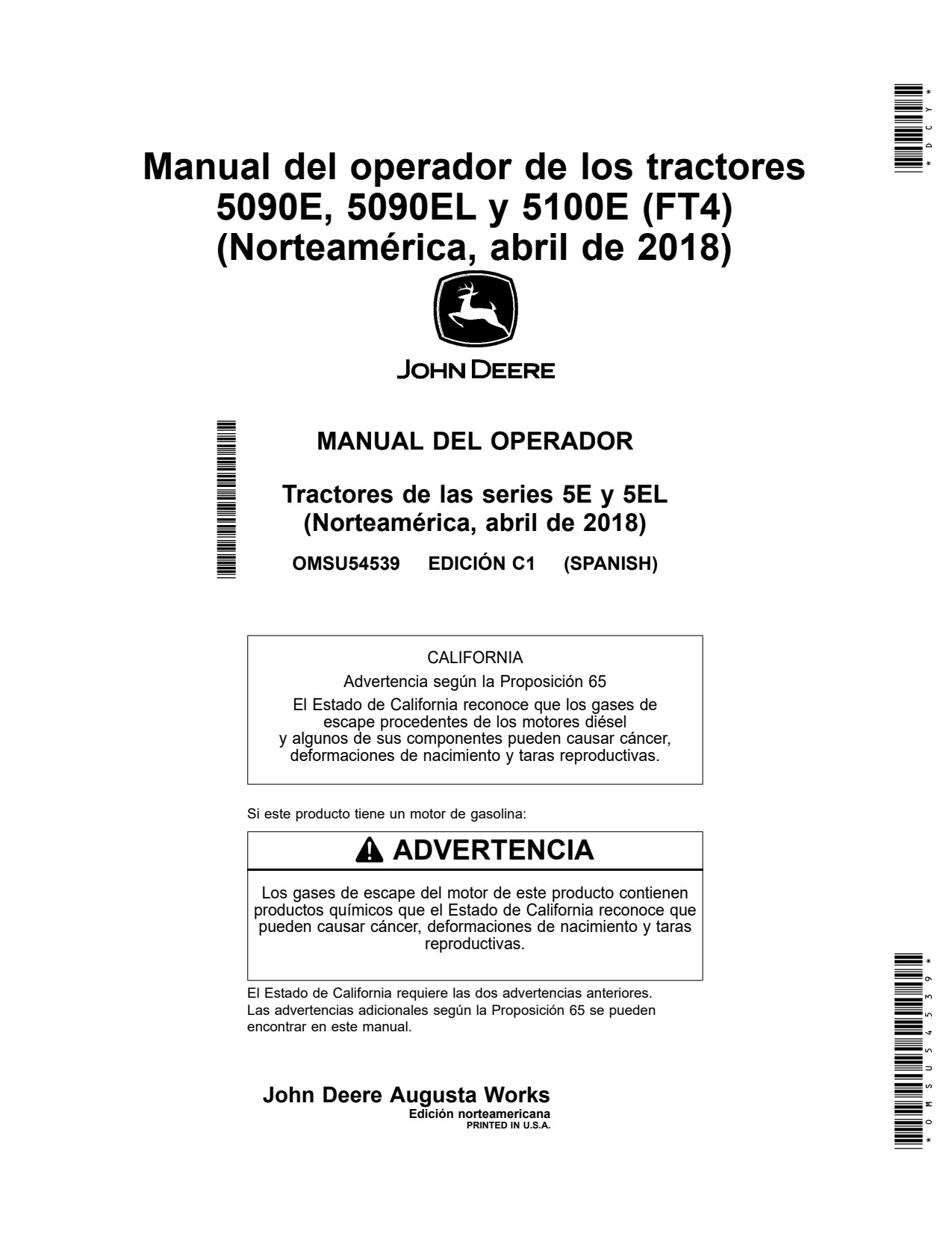 John Deere 5090E 5090EL 5100E FT4 Tractor Operator Manual OMSU54539 ES 1 John Deere 5090E 5090EL 5100E FT4 Tractor Operator Manual OMSU54539 ES