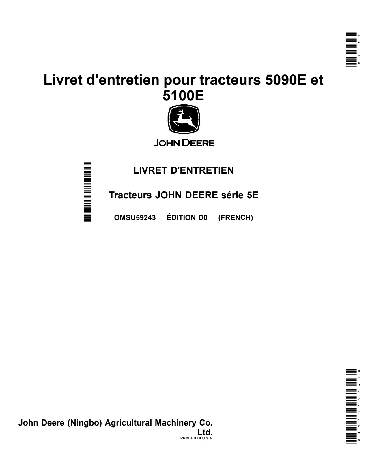 John Deere 5090E 5100E MY2020 Tractor Operator Manual OMSU59243 FR 1 John Deere 5090E 5100E MY2020 Tractor Operator Manual OMSU59243 FR