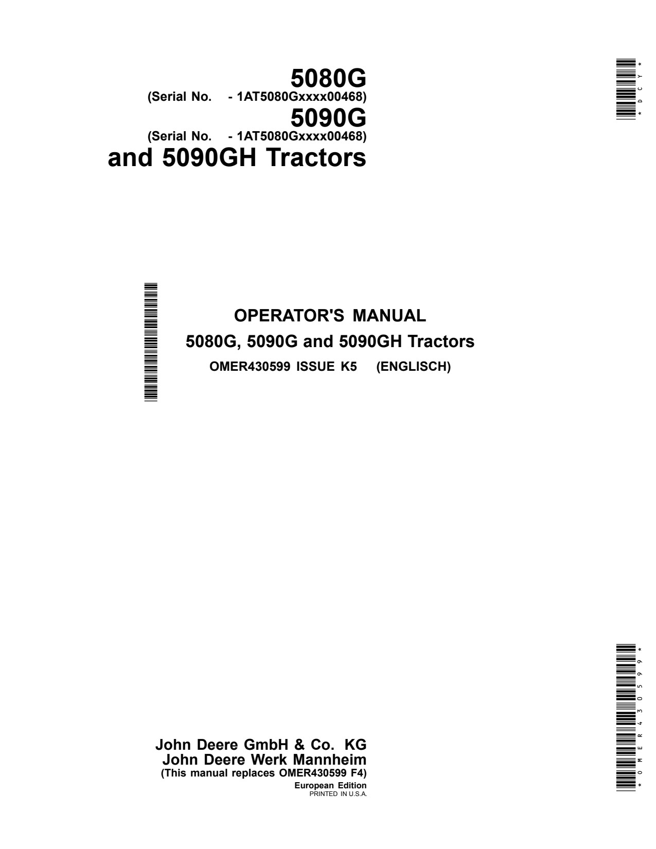 John Deere 5090GH 5080G 5090G MY2014 Tractor Operator Manual OMER430599 1 John Deere 5090GH 5080G 5090G MY2014 Tractor Operator Manual OMER430599