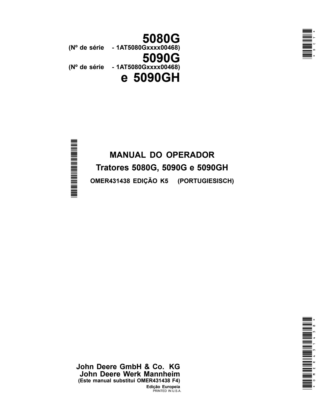 John Deere 5090GH 5080G 5090G Tractor Operator Manual OMER431438 PT 1 John Deere 5090GH 5080G 5090G Tractor Operator Manual OMER431438 PT