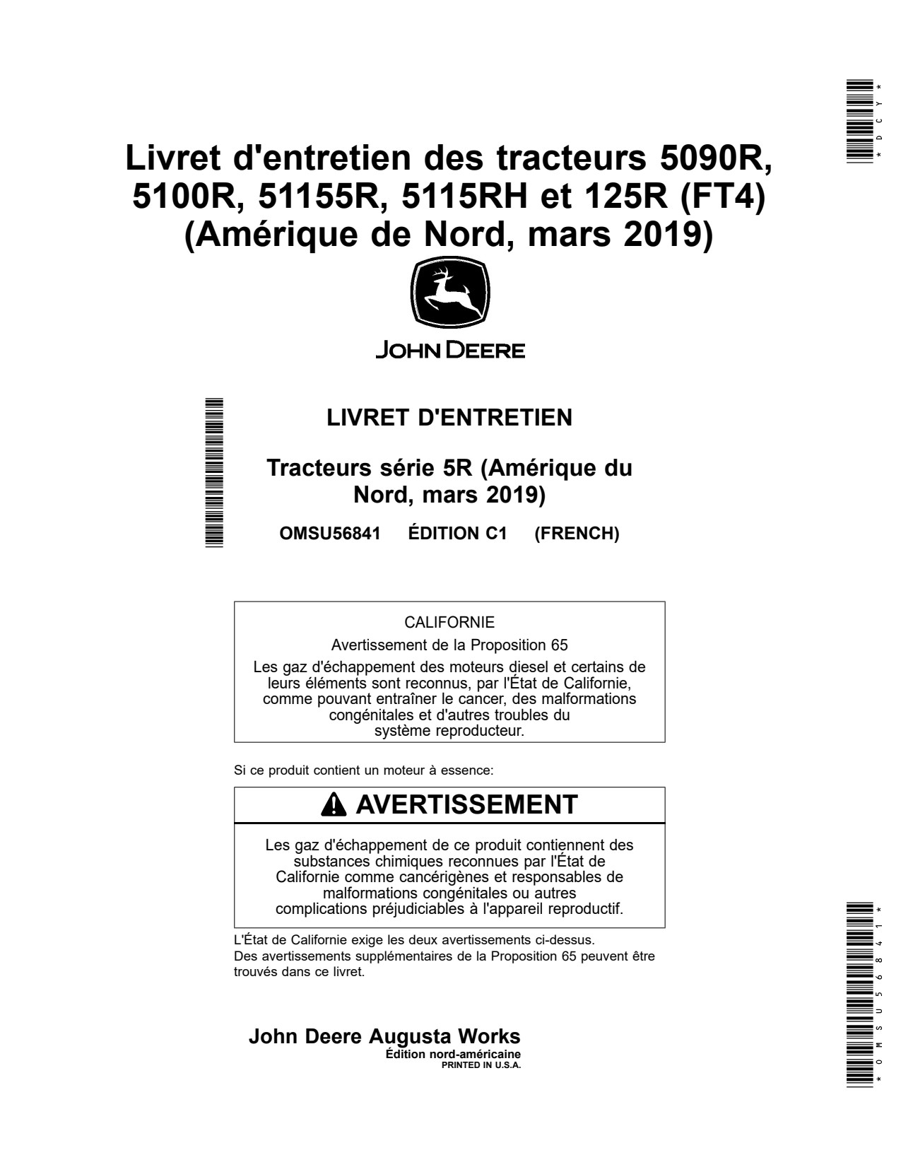 John Deere 5090R 5100R 5115R 5115RH 5125R FT4 Tractor Operator Manual OMSU56841 FR 1 John Deere 5090R 5100R 5115R 5115RH 5125R FT4 Tractor Operator Manual OMSU56841 FR
