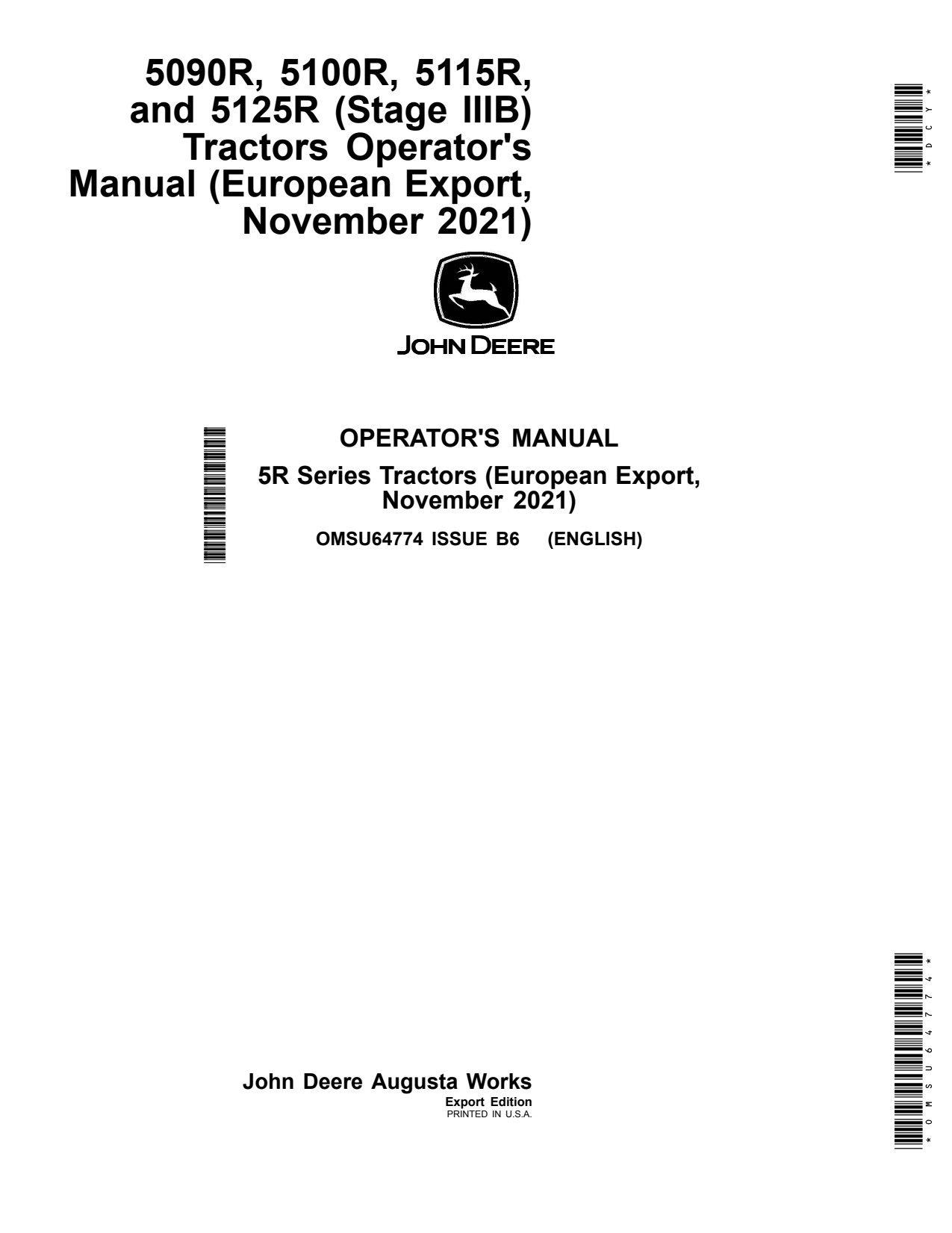 John Deere 5090R 5100R 5115R 5125R Tractor Operator Manual OMSU64774 1 John Deere 5090R 5100R 5115R 5125R Tractor Operator Manual OMSU64774
