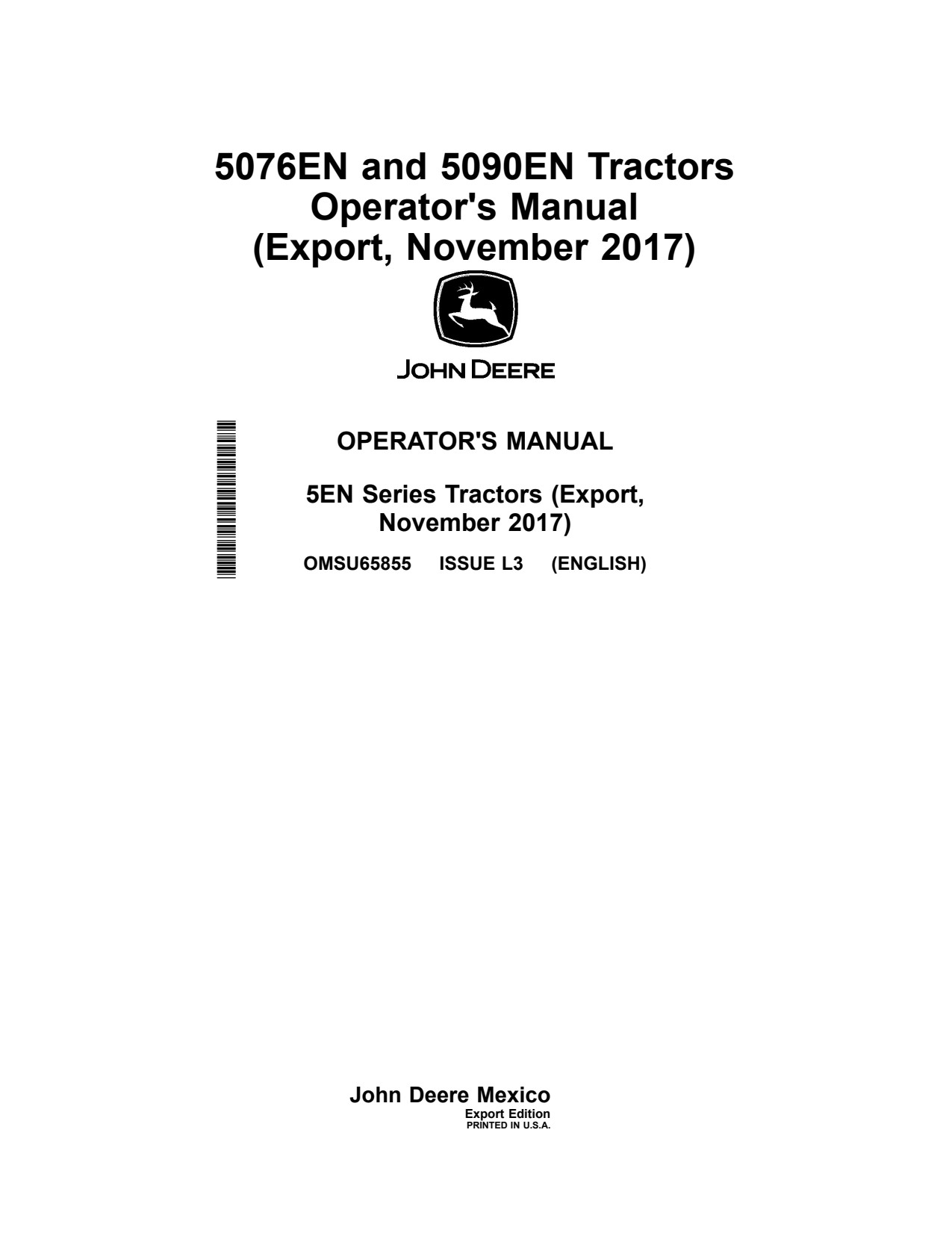 John Deere 5093E 5083E Tractor Operator Manual OMSU65855 1 John Deere 5093E 5083E Tractor Operator Manual OMSU65855