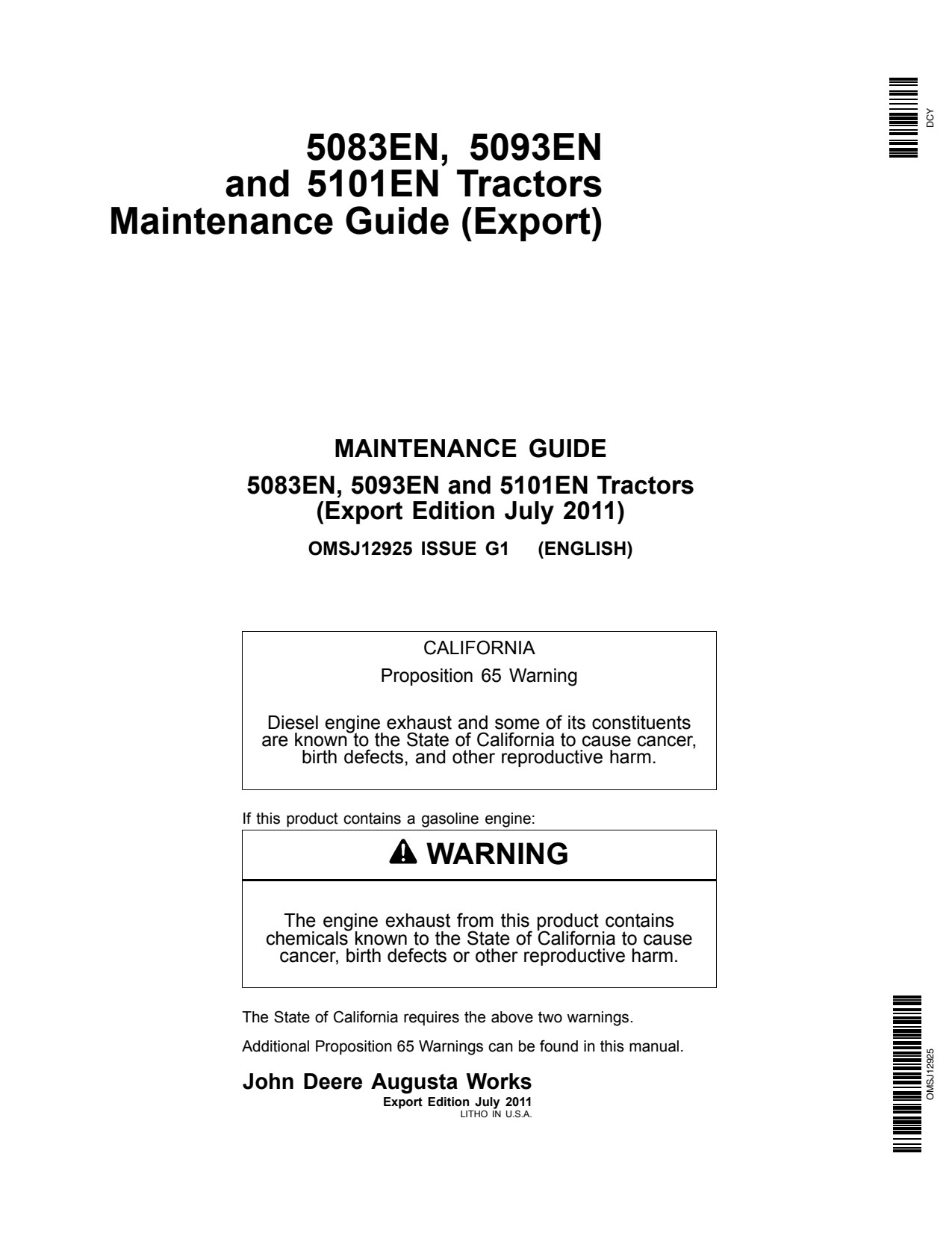 John Deere 5093EN 5101EN 5083EN 5101E Tractor Operator Manual OMSJ12925 1 John Deere 5093EN 5101EN 5083EN 5101E Tractor Operator Manual OMSJ12925