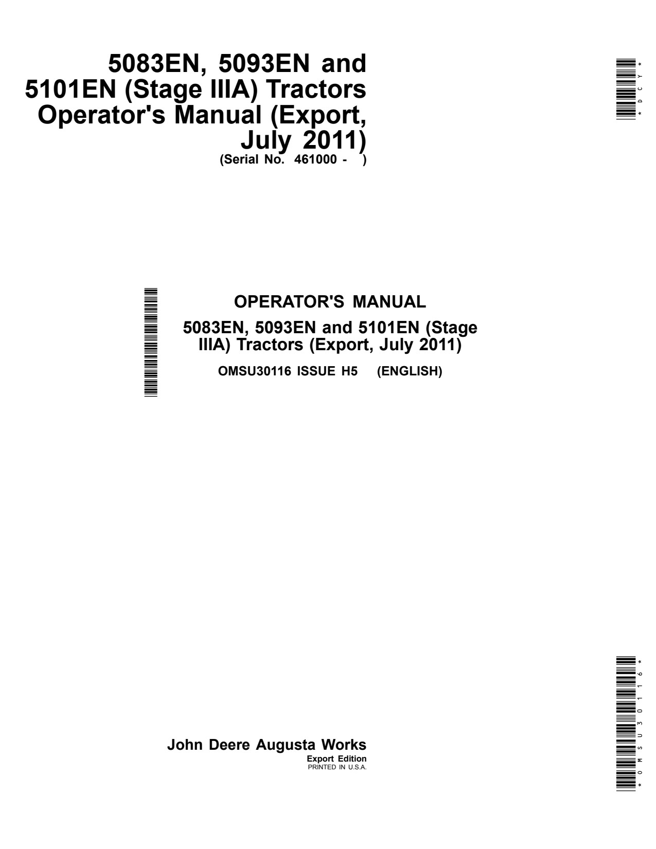 John Deere 5093EN 5101EN 5083EN Tractor Operator Manual OMSU30116 1 John Deere 5093EN 5101EN 5083EN Tractor Operator Manual OMSU30116