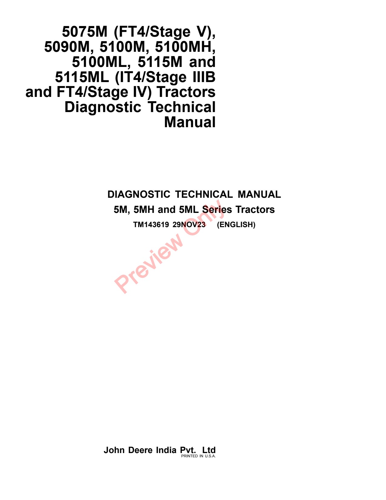 John Deere 5100M 5100ML 5075M 5115ML 5090M 5115M 5100MH FT4 IT4 Tractor Diagnostic Technical Manual TM143619 1 John Deere 5100M 5100ML 5075M 5115ML 5090M 5115M 5100MH FT4 IT4 Tractor Diagnostic Technical Manual TM143619