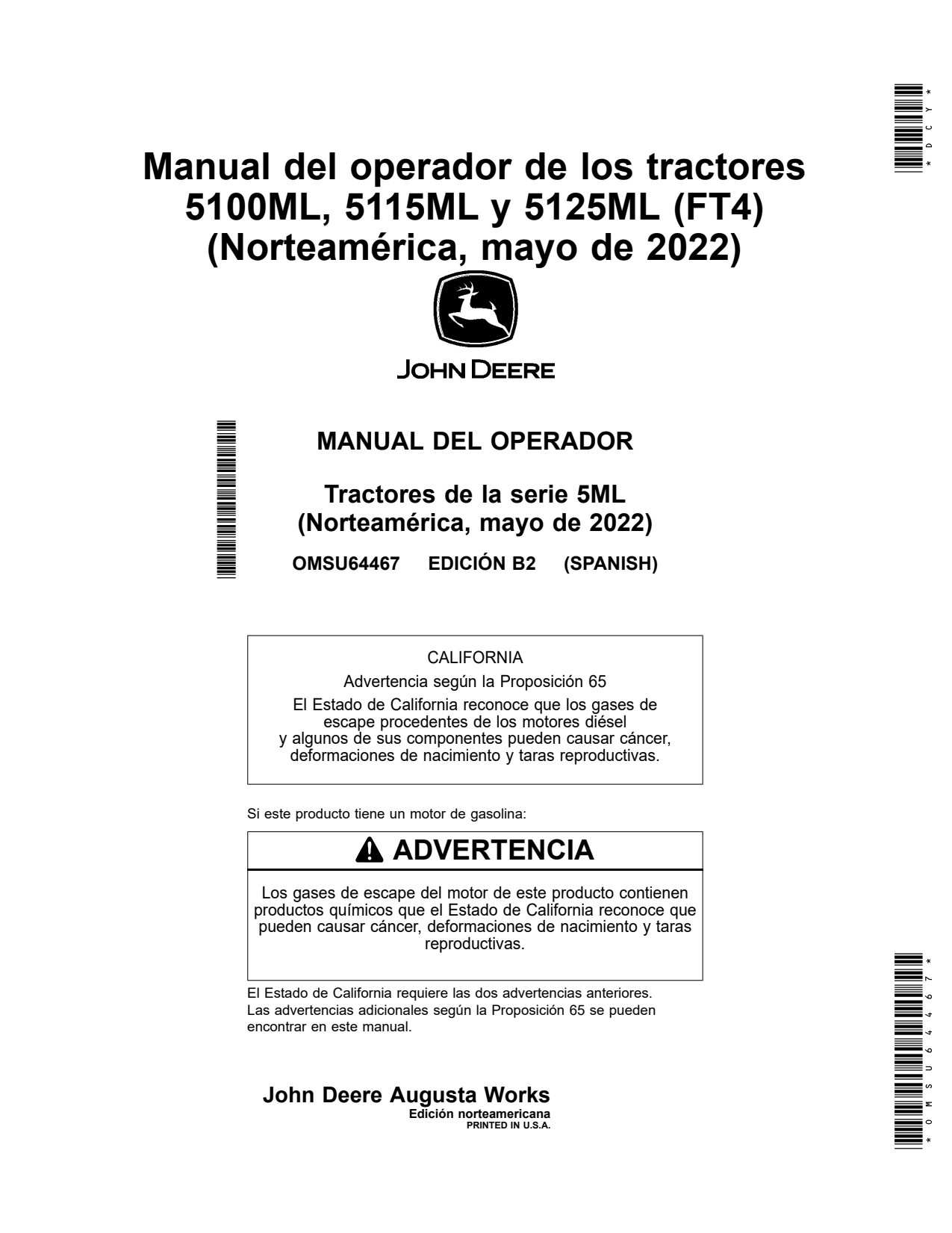 John Deere 5100ML 5115ML 5125ML FT4 Tractor Operator Manual OMSU64467 ES 1 John Deere 5100ML 5115ML 5125ML FT4 Tractor Operator Manual OMSU64467 ES
