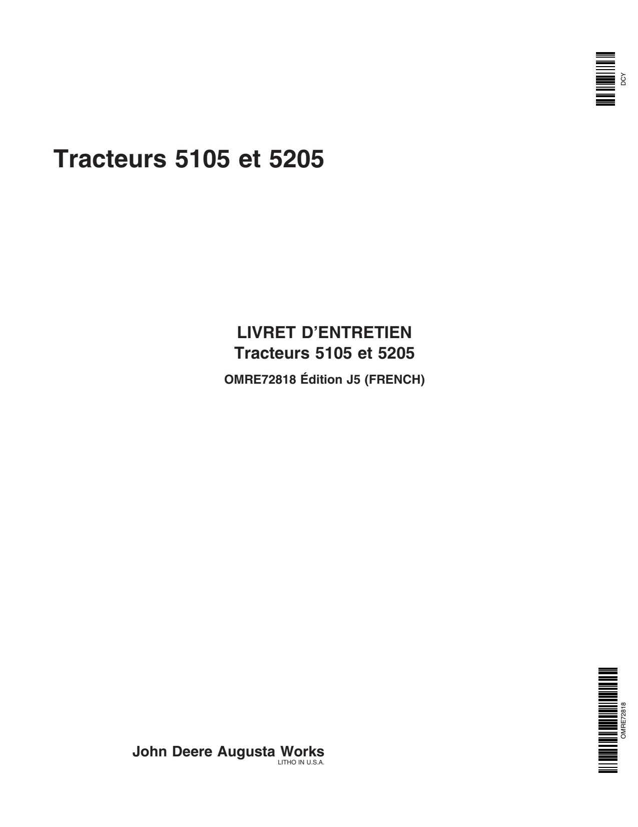 John Deere 5105 5205 Tractor Operator Manual OMRE72818 FR 1 John Deere 5105 5205 Tractor Operator Manual OMRE72818 FR