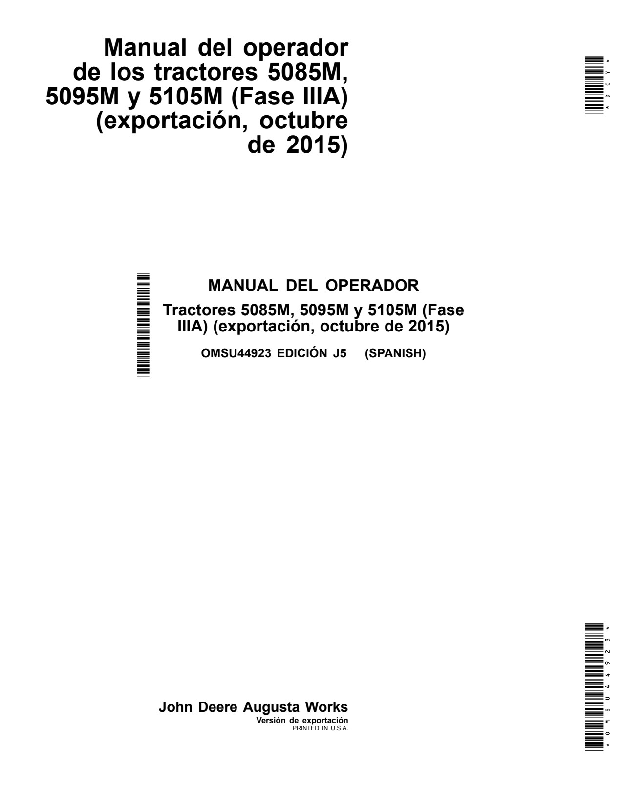 John Deere 5105M 5085M 5095M Tractor Operator Manual OMSU44923 ES 1 John Deere 5105M 5085M 5095M Tractor Operator Manual OMSU44923 ES