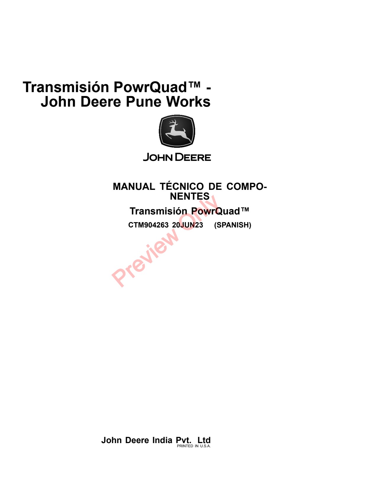 John Deere 5120M 5130M 5095M 5105M POWR8TM Transmission Component Technical Manual CTM904263 ES 1 John Deere 5120M 5130M 5095M 5105M POWR8TM Transmission Component Technical Manual CTM904263 ES