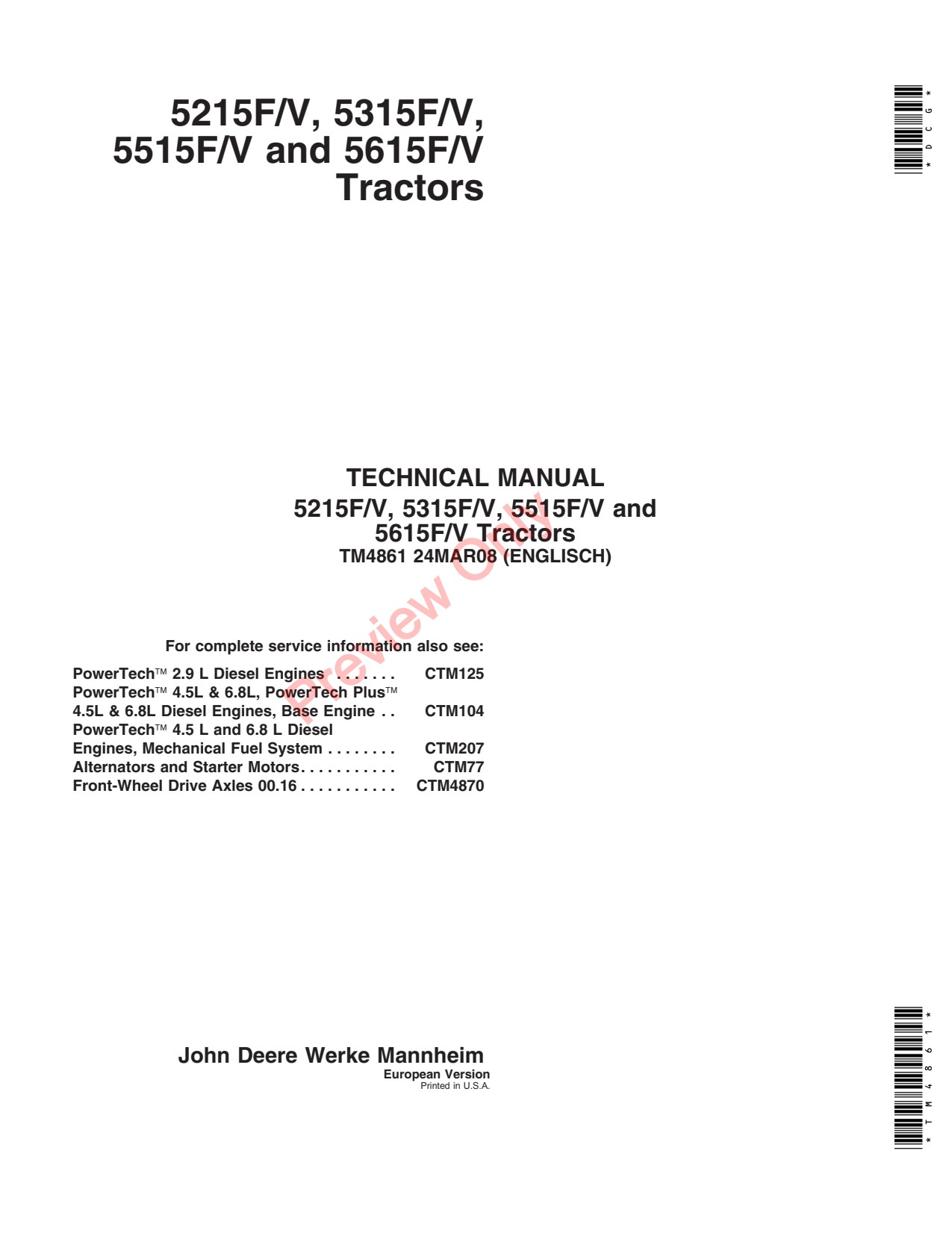 John Deere 5215F V 5315F 5615F 5515F Tractor Diagnostic Technical Manual TM4861 1 John Deere 5215F V 5315F 5615F 5515F Tractor Diagnostic Technical Manual TM4861