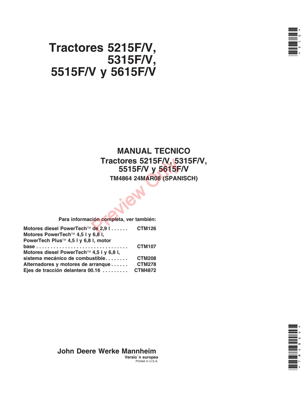 John Deere 5215F V 5315F 5615F 5515F Tractor Technical Manual TM4864 ES 1 John Deere 5215F V 5315F 5615F 5515F Tractor Technical Manual TM4864 ES
