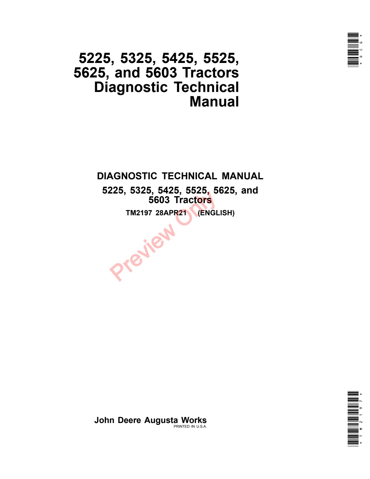 John Deere 5225 to 5625 5603 Tractor Diagnostic Technical Manual TM2197 1 John Deere 5225 to 5625 5603 Tractor Diagnostic Technical Manual TM2197