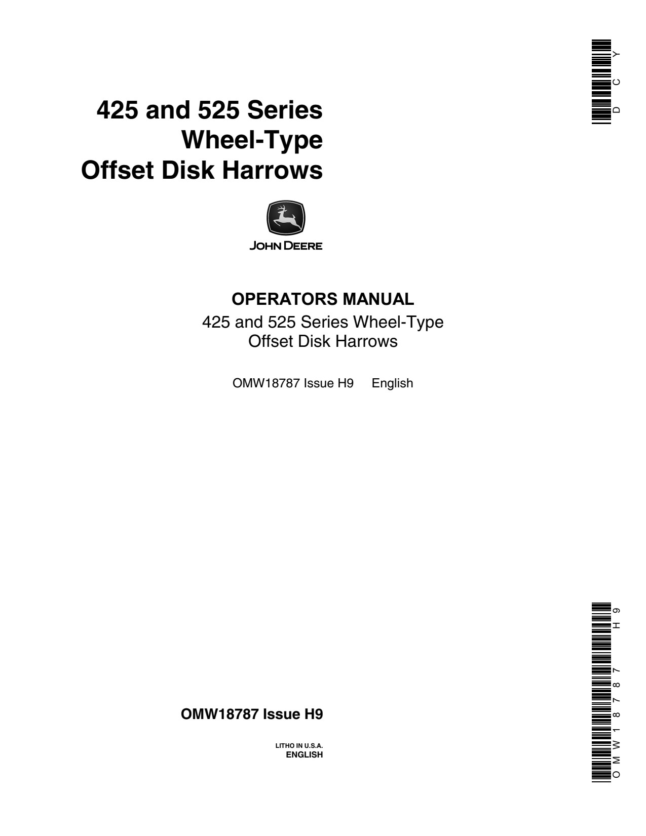 John Deere 525 425 Wheel-type Offset Disk Harrow Operator Manual OMW18787 1 John Deere 525 425 Wheel-type Offset Disk Harrow Operator Manual OMW18787