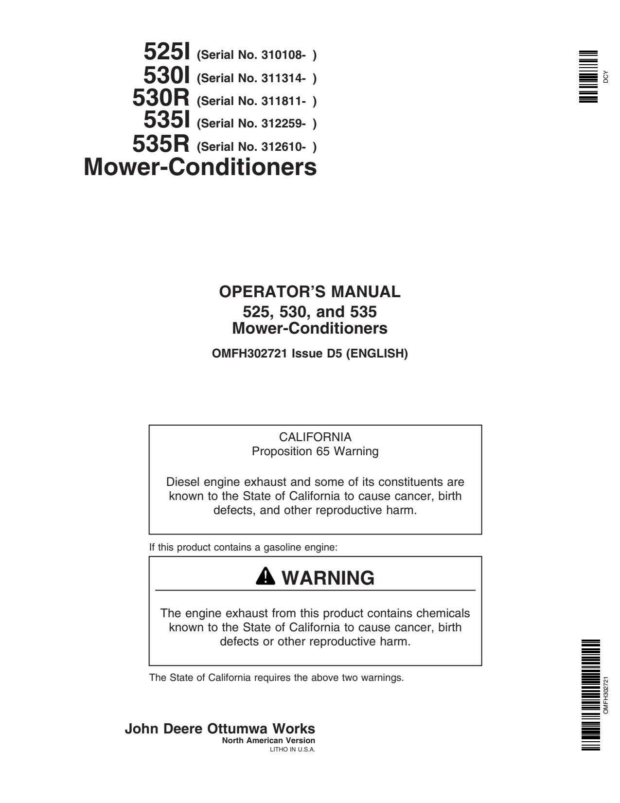 John Deere 525 to 535 Rotary Mower Conditioner Operator Manual OMFH302721 1 John Deere 525 to 535 Rotary Mower Conditioner Operator Manual OMFH302721