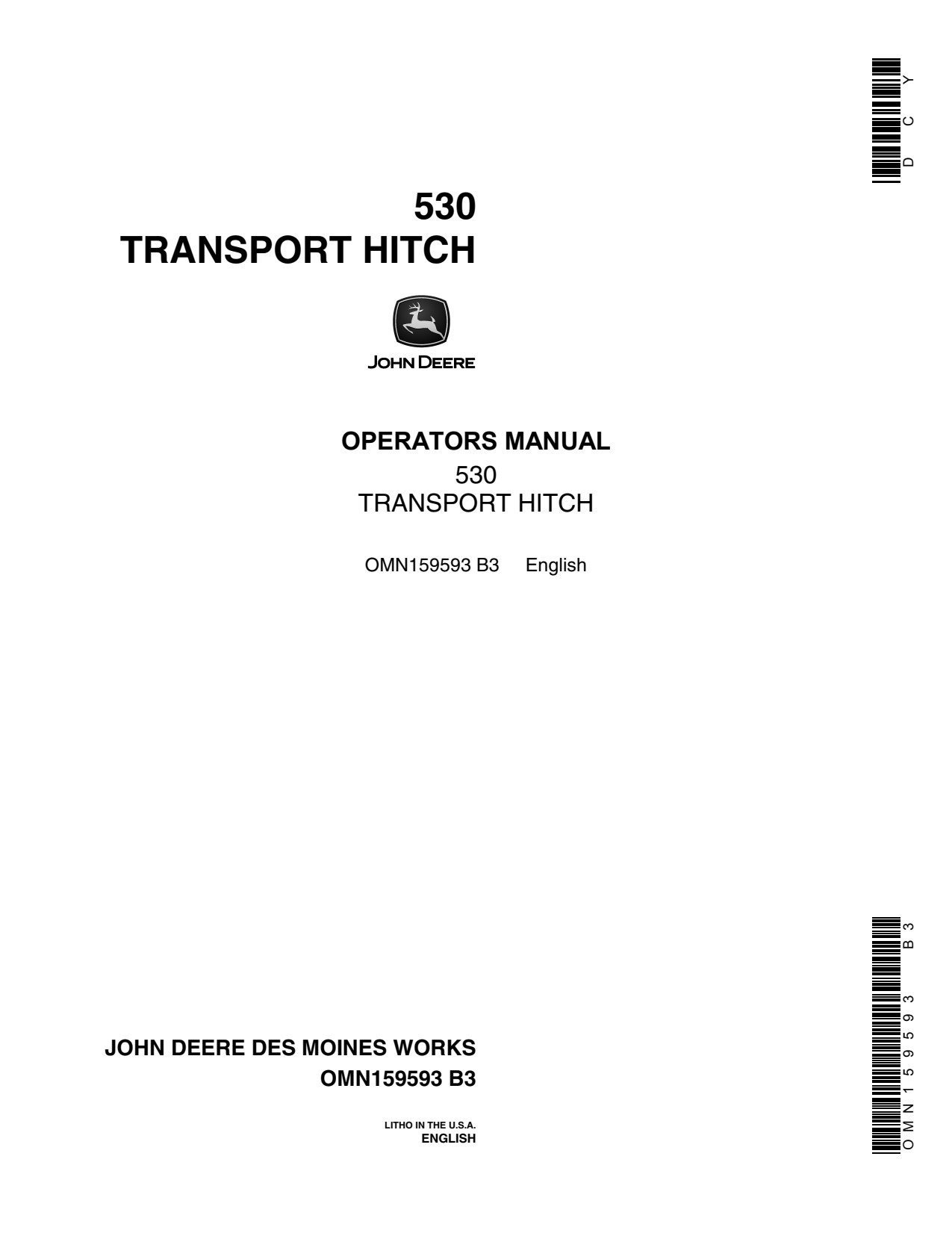 John Deere 530 Transport Hitch Operator Manual OMN159593 1 John Deere 530 Transport Hitch Operator Manual OMN159593