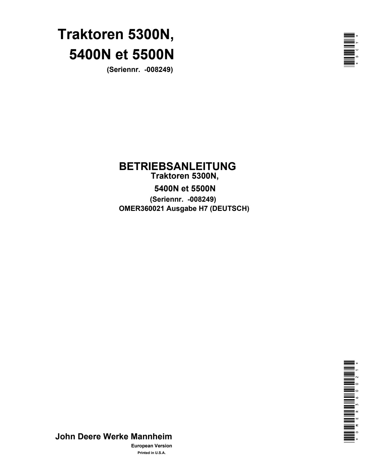 John Deere 5300N 5400N 5500N Tractor Operator Manual OMER360021 DE 1 John Deere 5300N 5400N 5500N Tractor Operator Manual OMER360021 DE